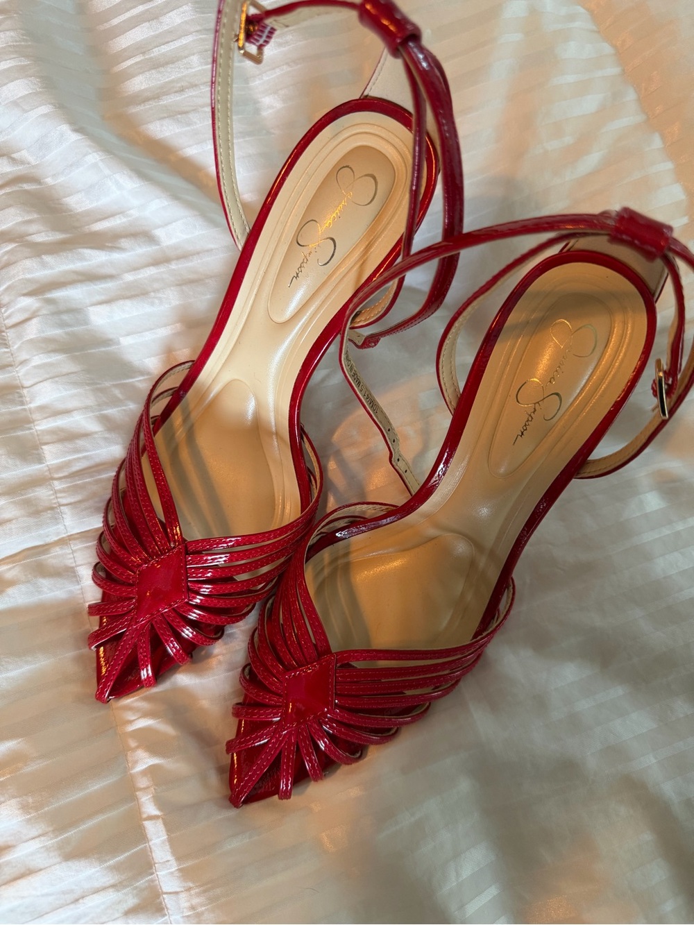 Jessica Simpson Red Patent Strappy Pointed Slingback Heels - Picture 3 of 3